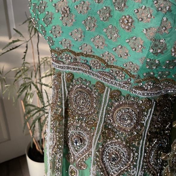 Mint green short anarkali with collar and open back - Picture 5 of 5